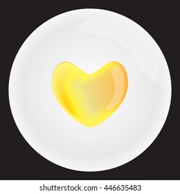 Top view of isolated heart shaped of fried egg, Flat lay illustration