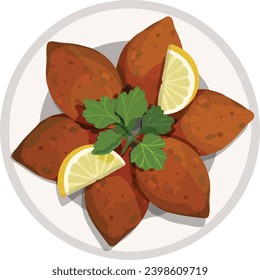 Top View Kibbeh, Middle Eastern Food Illustration Vector.