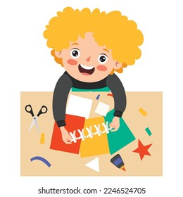 Top View Of Kid Cutting Paper