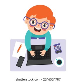 Top View Of Kid Using Computer
