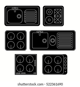 Top View Kitchen Elements Furniture Symbols Stock Vector (Royalty Free ...