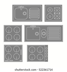 Top view, kitchen elements ,furniture symbols used in architecture plans icons set, graphic design elements.