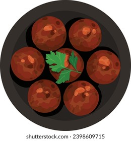 Top View Kofta. Middle Eastern Food Illustration Vector.