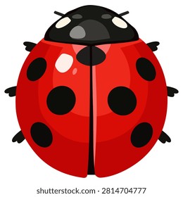 Top View Ladybug with Red Spotted Shell, Symmetrical Wings, Tiny Legs, Garden Beetle, Nature Insect