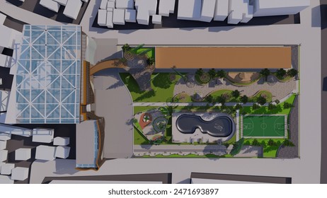 top view of the landscape of the playground