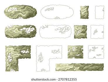 Vista superior de arbustos y setos de paisaje. Elementos de séquito para Planes arquitectónicos. Vector.