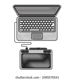 top view laptop and designer tablet technology devices
