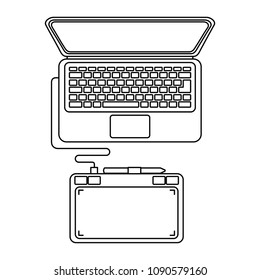 top view laptop and designer tablet technology devices