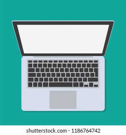 Top view laptop. Flat style - stock vector.
