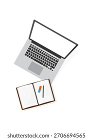 Top view laptop and notepad stock illustrator