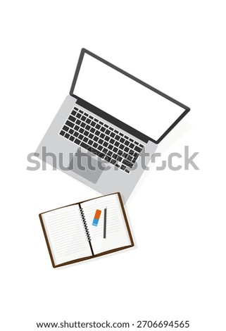 Top view laptop and notepad stock illustrator
