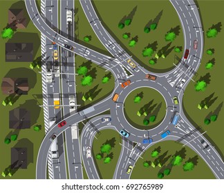 top view large circle automobile highway in the city