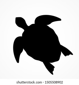 top view of a large sea turtle. black silhouette of a turtle. icon in a glossy style. vector illustration