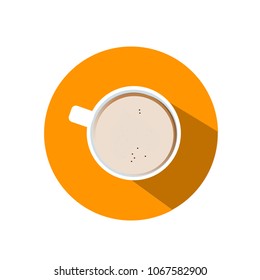 Top view of latte coffee cup. Vector illustration. Coffee icon.