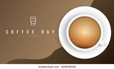 Top view of latte and coffee mugs coffee mug logo on two brown background  ,Vector illustration EPS 10