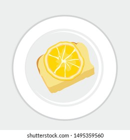 Top view of lemon cheese pie on white plate.