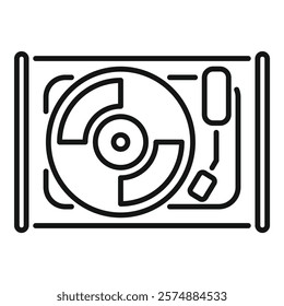 Top view line art icon of a vinyl record player playing a vinyl record