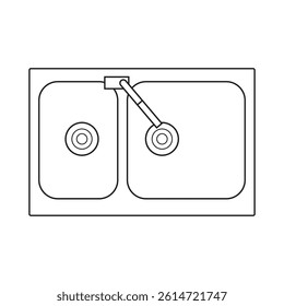 Top view line drawing of rectangular sink with faucet on isolated background for architecture layout plan