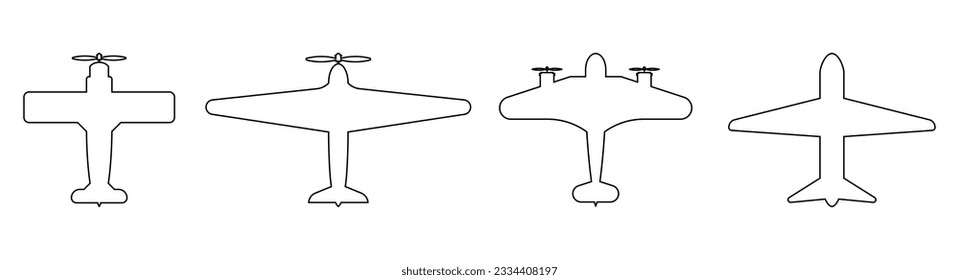 Vista superior del conjunto de iconos de plano de línea. Ilustración del vector aislada en blanco