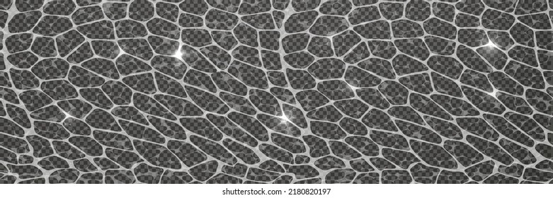 Top view of the liquid surface with caustic ripples. The texture of water with sun glare. Transparent imitation of liquid movement under illumination