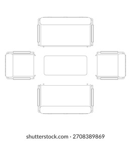 Top view of a living room set featuring two two-seater sofas and two single sofas arranged around a central coffee table, forming a clean and balanced seating layout.