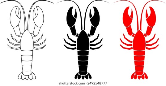 top view lobster icon set