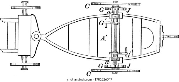 Top view of a lock mechanism, in which two bodies are locked with each other with the help of a key, vintage line drawing or engraving illustration.