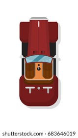 Top view luxury hot rod car icon. Comfortable auto vehicle, people city transport isolated vector illustration in flat design.