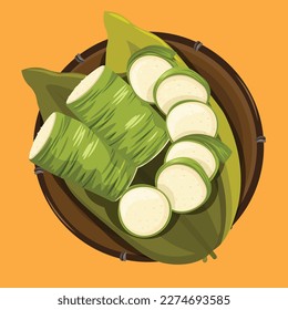 Top View Malay Lemang on Rottan Basket with Banana Leaf Vector Illustration | Malaysian Islamic Cultural Traditional Food | Hari Raya Celebration Muslim Meal