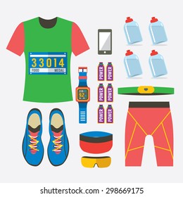 Top View Of Male's Runner Gears Vector Illustration