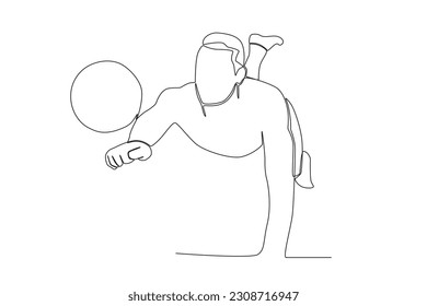 Top view of a man playing volleyball. Beach volleyball one-line drawing