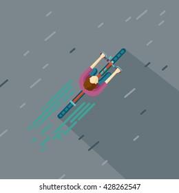 Top view of a man riding bike. Cartoon cyclist
