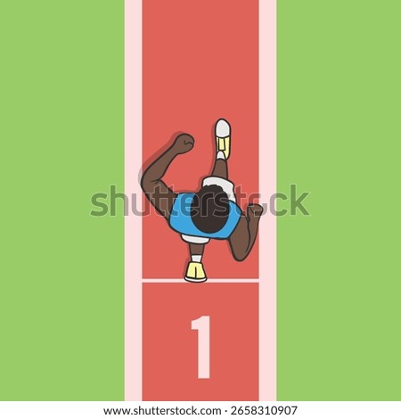 Top view of man running on track wearing shirt in sport