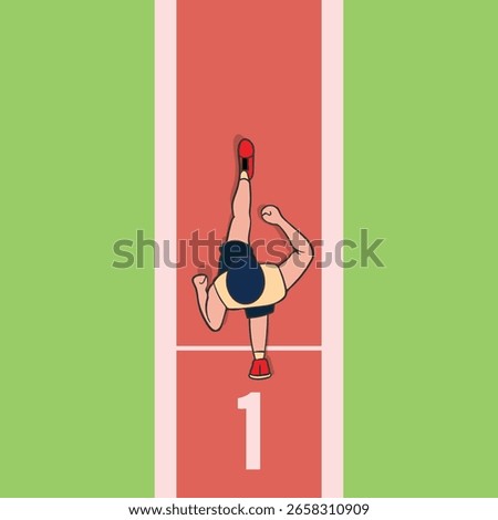 Top view of a man running on track wearing a shirt
