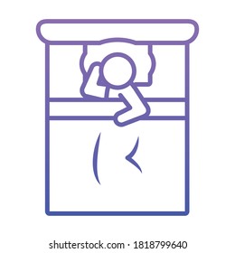 vista superior del hombre que duerme sobre el fondo de la cama sobre el fondo blanco, estilo de gradiente, ilustración vectorial