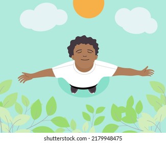 Top view of a man standing at the park, he enjoying under the tree and the sun.