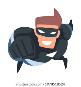 Top View of Man Superhero Character Looking up Cartoon Vector Illustration