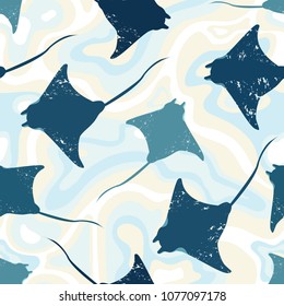 Top view of manta rays in water. Seamless pattern