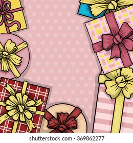 Top view of many colorful gift boxes, with space for your text, vector illustration