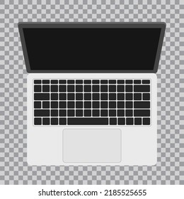 Top view of metallic laptop mockup isolated on transparent background. Vector illustration.
