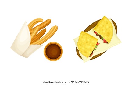 Top view of Mexican traditional food set vector illustration