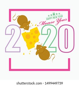 Top View Mice or Rat With Peanut Butte Cartoon 2020 New Year Vector Illustration 