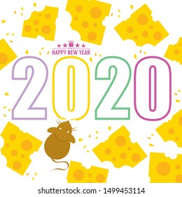 Top View Mice or Rat With Peanut Butte Cartoon 2020 New Year Vector Illustration 