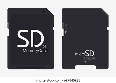 Top View Micro SD to SD Memory Card Adapter. Memory Chip Isolated on White Background