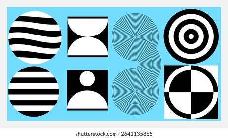 Top View Minimalist Geometric Circle, Prism Shape Vector Set, Black and White Abstract Design Elements for Modern Posters, Covers, Banners, Social Media Templates, Branding Backgrounds in Monochrome.