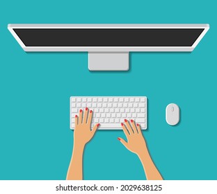 Top view of a modern business office workplace. Vector illustration.
