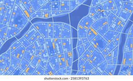 Top view of modern city. Abstract navigation plan of huge urban area. Generic city map of streets, roads, house. Editable vector illustration