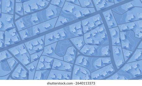 Top view of modern city. Abstract navigation plan of huge urban area. Generic city map of streets, roads, house. Editable vector illustration