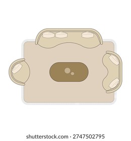 Top view of modern curved sofa furniture set on beige carpet. 1