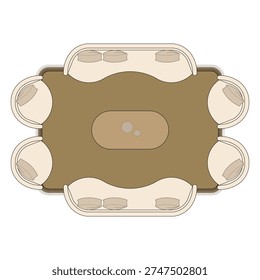 Top view of modern curved sofa furniture set on beige carpet. 8